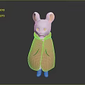 White Cartoon Mouse Character Wearing Pink Cloak Standing On Gray Surface