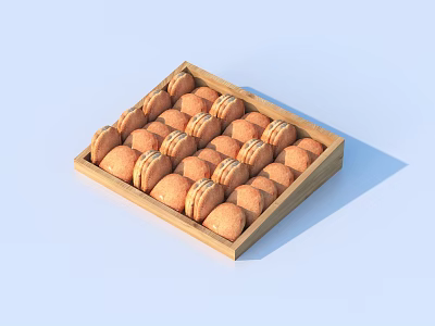 Delicious Fresh Cookies Neatly Arranged In Wooden Tray For Snacks 3d model