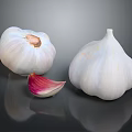 Fresh Garlic Displaying Two Whole Bulbs And One Sliced Clove On Reflective Surface