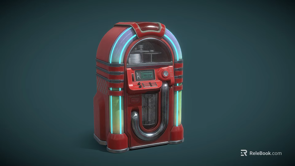 Red Retro Jukebox Speaker With Neon Lights And Vintage Control Panel Design 3d model 