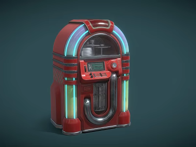 Red Retro Jukebox Speaker With Neon Lights And Vintage Control Panel Design 3d model