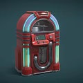 Red Retro Jukebox Speaker With Neon Lights And Vintage Control Panel Design