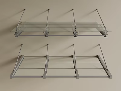 Glass And Metal Wall Mounted Shelves With Metal Brackets On Beige Wall 3d model