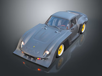Gray Retro Sports Car with Sleek Body Yellow Wheels and Round Headlights 3d model