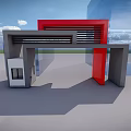 Modern Entrance Gate With Red Accent And Gray Frame Architectural Design