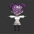 Cartoon Child With Purple Hair Pigtails Blue Eyes White Top And Pink Skirt Arms Outstretched