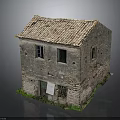 Old Stone House Architecture With Tile Roof Stone Walls Windows Small Sign And Green Plants