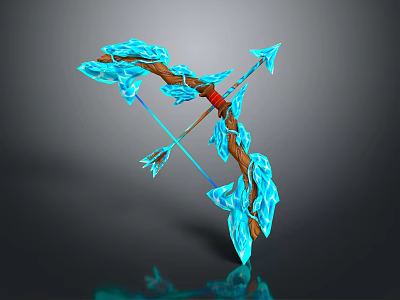 Mythical Blue Ice Crystal Wooden Bow And Arrow With Red Accents 3d model