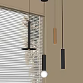 Modern Pendant Lights with Cylindrical Dome Shapes Black Gold White Finishes by Window with Blinds
