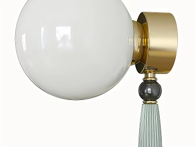 Elegant Wall Lamp with White Spherical Lampshade Golden Base and Gray Tassel Decoration 3d model