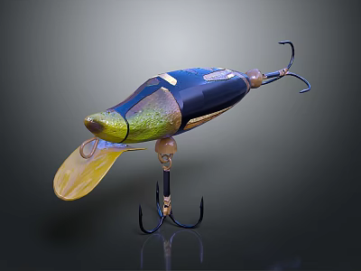 Hardware Tools Fishing Lure with Metal Hooks Rotating Blade and Colorful Finish 3d model