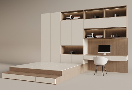 Modern Simple Tatami Desk Bookcase 3d model