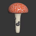 Red Cracked Cap Mushroom With White Stem And Gray Spots On Black Background