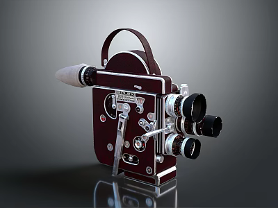 Vintage Dark Red Movie Projector With Metal Lenses And Handle Design 3d model