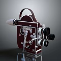 Vintage Dark Red Movie Projector With Metal Lenses And Handle Design