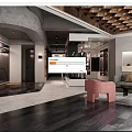 Modern Clothing Store Interior With Display Racks Pink Chairs And Wooden Ceiling
