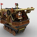 Building Blocks Steampunk Ship Model with Wheels Flags Gears and Wooden Deck Railing