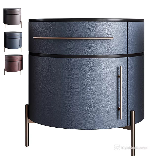 Modern Blue Leather Bedside Table With Metal Handles And Sturdy Legs 3d model 