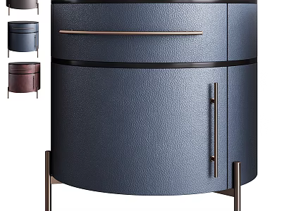 Modern Blue Leather Bedside Table With Metal Handles And Sturdy Legs 3d model