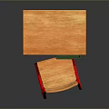 Simple Kids Desk with Wooden Tabletop Red Metal Legs and Matching Chair