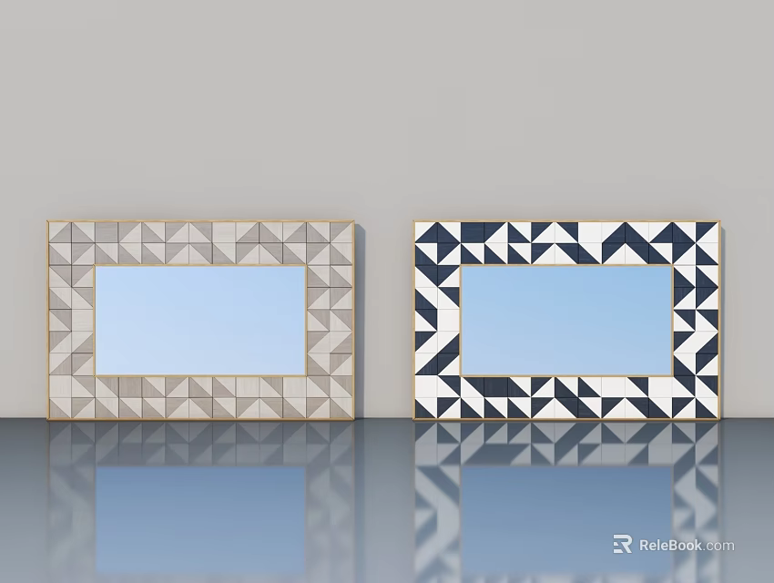 Modern Hinged Door With Geometric Pattern Frame And Decorative Design Elements 3d model