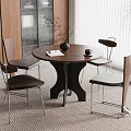 Modern Interior With Round Wooden Table Four Chairs Potted Plant And Wooden Cabinet