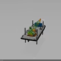 Floating Work Platform With Green Crane Blue Containers And Wooden Logs