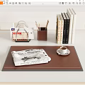 Modern Decorative Ornament Set with Tray Newspaper Coffee Cup Pencil Holder and Books on Desktop