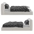 Modern Double Bed With White Upholstered Frame And Black Bedding Set 3d model