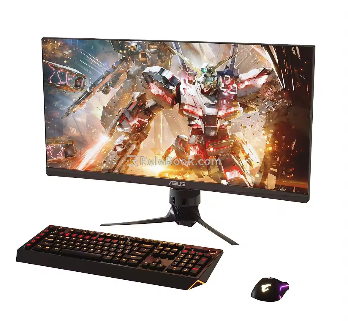 computer monitor mechanical keyboard mouse 3d model