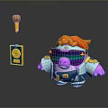 Pig Shaped Game Movie Character With Orange Hair Purple Sunglasses Golden Microphone And Record Player