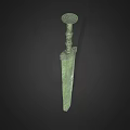 Ancient Bronze Sword With Long Sharp Blade And Ornate Hilt Green Patina Historical Weapon