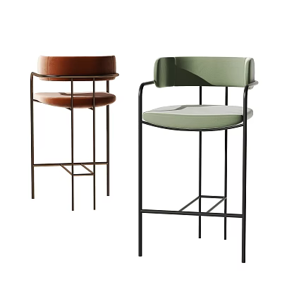 Modern Brown And Green Bar Stools With Leather Seats And Metal Frames Design 3d model