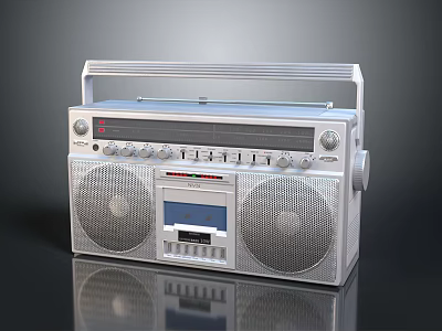 Vintage Silver Computer Audio Boombox with Classic Speaker System and Control Panel Design 3d model