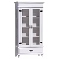 White Decorative Cabinet With Glass Doors Black Metal Hardware And Drawer