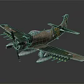 Military Aircraft With Camouflage Paint Bombs Under Wings And Propeller On Dark Background