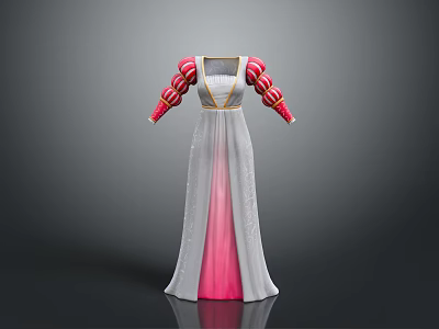 Man In Elegant White Pink Long Dress With Red Sleeves And Gold Accents 3d model