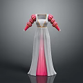 Man In Elegant White Pink Long Dress With Red Sleeves And Gold Accents