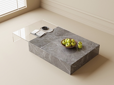 Tea table books fruit apple 3d model