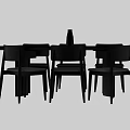 Modern Rectangular Black Dining Table With Six Black Chairs And Light Colored Seat Cushions 3d model