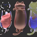 Colorful Shiny Cat Shaped Figurines In Pink Copper And Green With Star Decorations