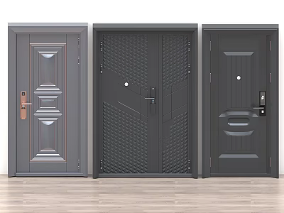 Modern Black Doors With Different Panel Patterns And Handle Hardware Details 3d model