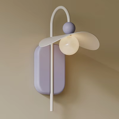 Modern Minimalist Wall Lamp With Leaf Shaped Shade Purple Base And White Accents 3d model