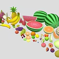 Assorted Fresh Fruits Collection With Watermelon Pineapple Banana Dragon Fruit And Grapes