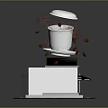 Miniature Coffee Shop Model With Overhead Spilled Coffee Cup And Scattered Beans