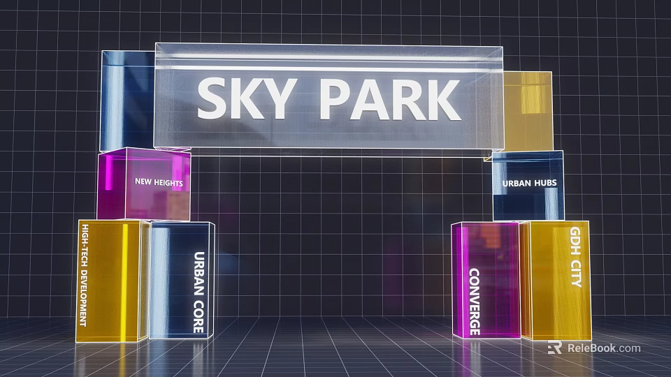 Sky Park Event Entrance With Colorful Cubes And Urban Themes 3d model 