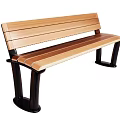 Outdoor Leisure Bench with Wooden Seat Backrest and Black Metal Legs