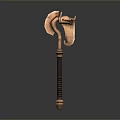 Mythical Ram Head Battle Axe Weapon With Golden Bronze Finish And Carved Wooden Handle
