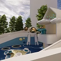 Fun Outdoor Kids Play Area with Cloud Shaped Structures Colorful Floor Slide and Play Balls