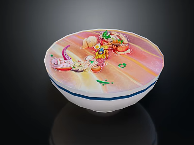 Fresh Colorful Salad in White Bowl with Blue Stripes on Black Background 3d model